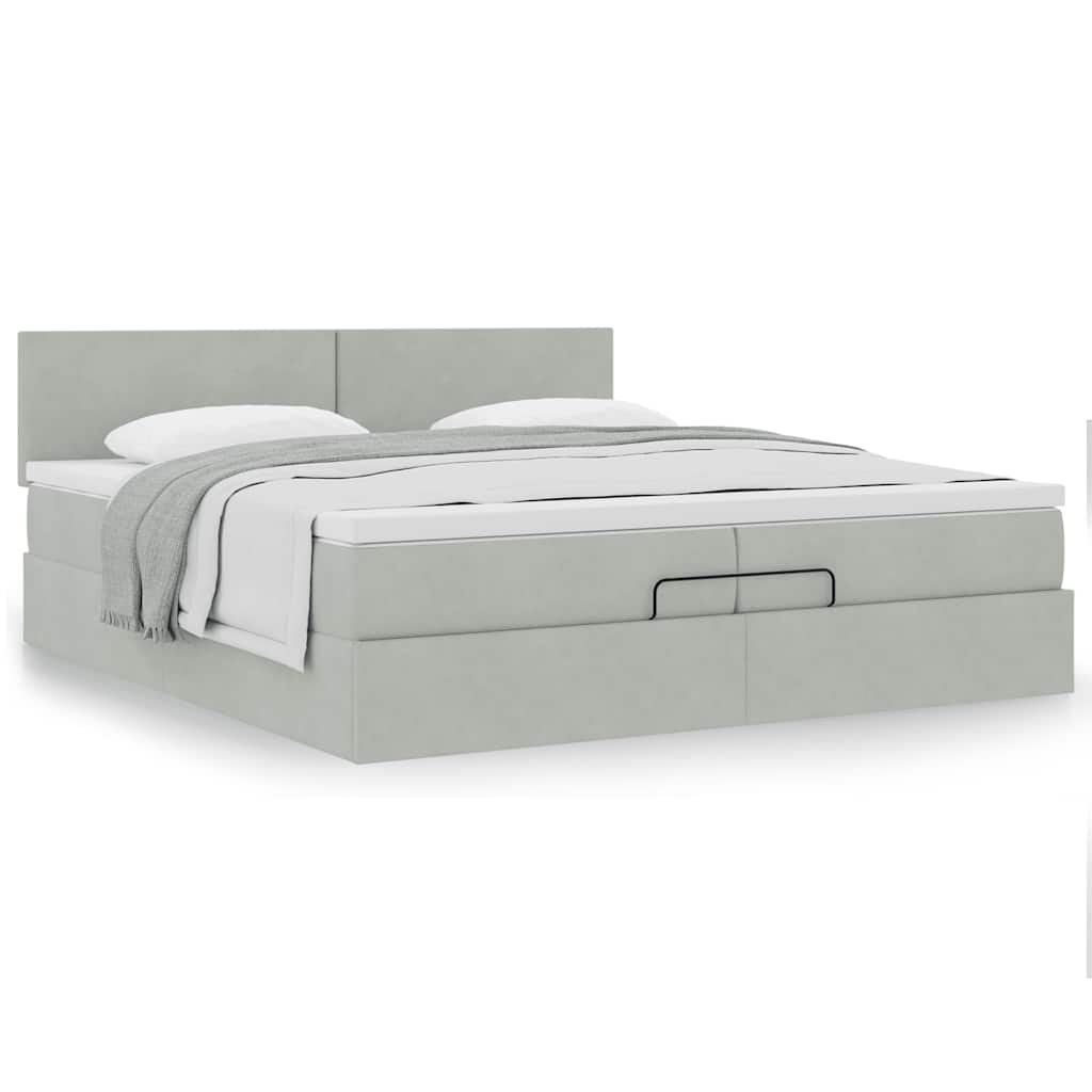 vidaXL Ottoman-Bett mit Matratze Hellgrau 200x200 cm Samt