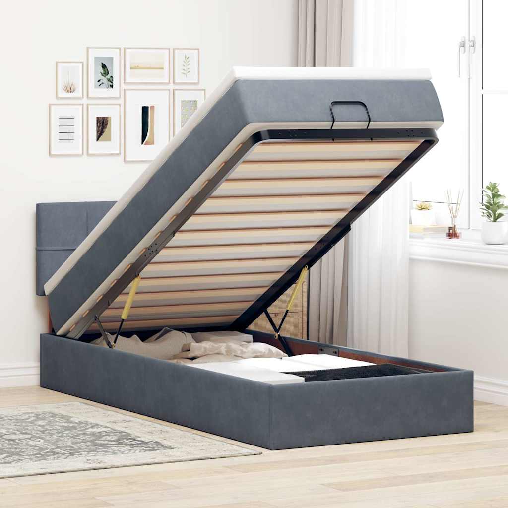 vidaXL Ottoman-Bett mit Matratze Dunkelgrau 80x200 cm Samt