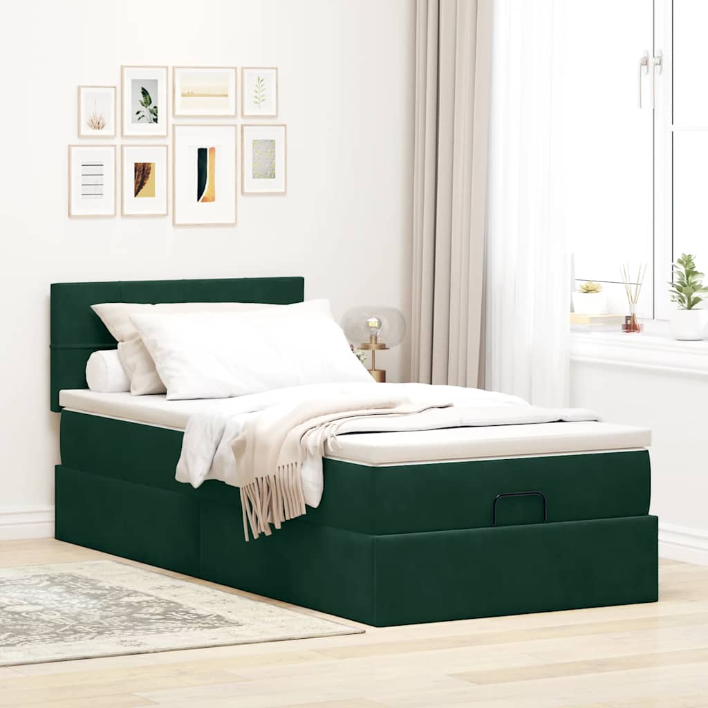 vidaXL Lit ottoman avec matelas Velours Vert foncé 80x200 cm