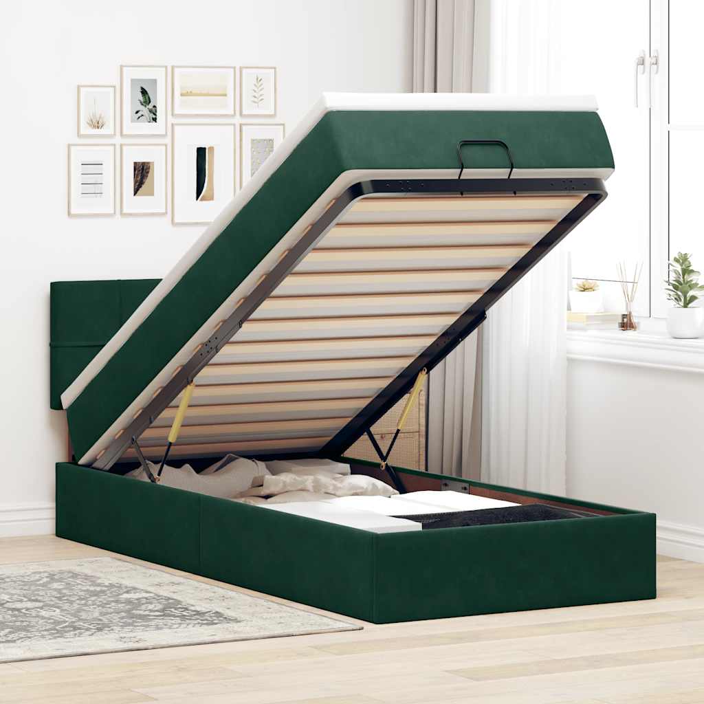 vidaXL Lit ottoman avec matelas Velours Vert foncé 80x200 cm
