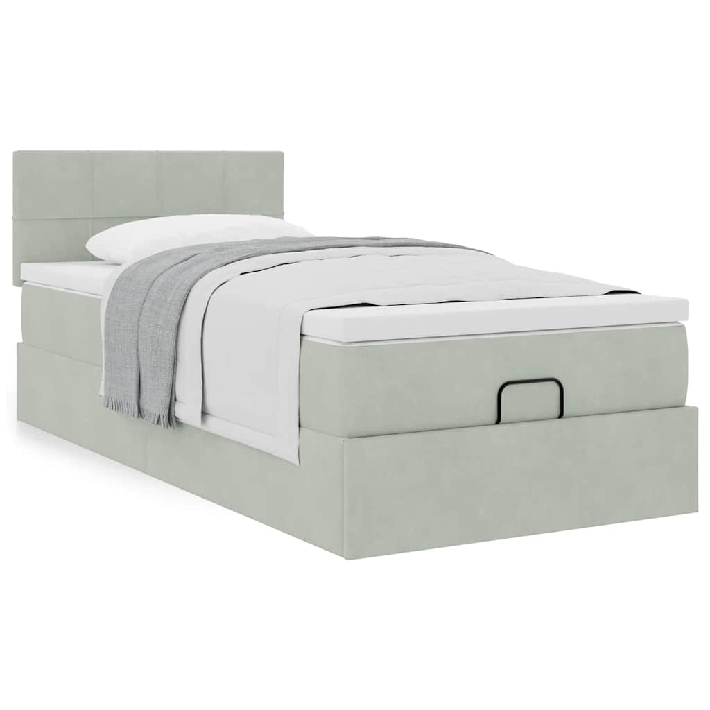 vidaXL Ottoman-Bett mit Matratze Hellgrau 90x190 cm Samt