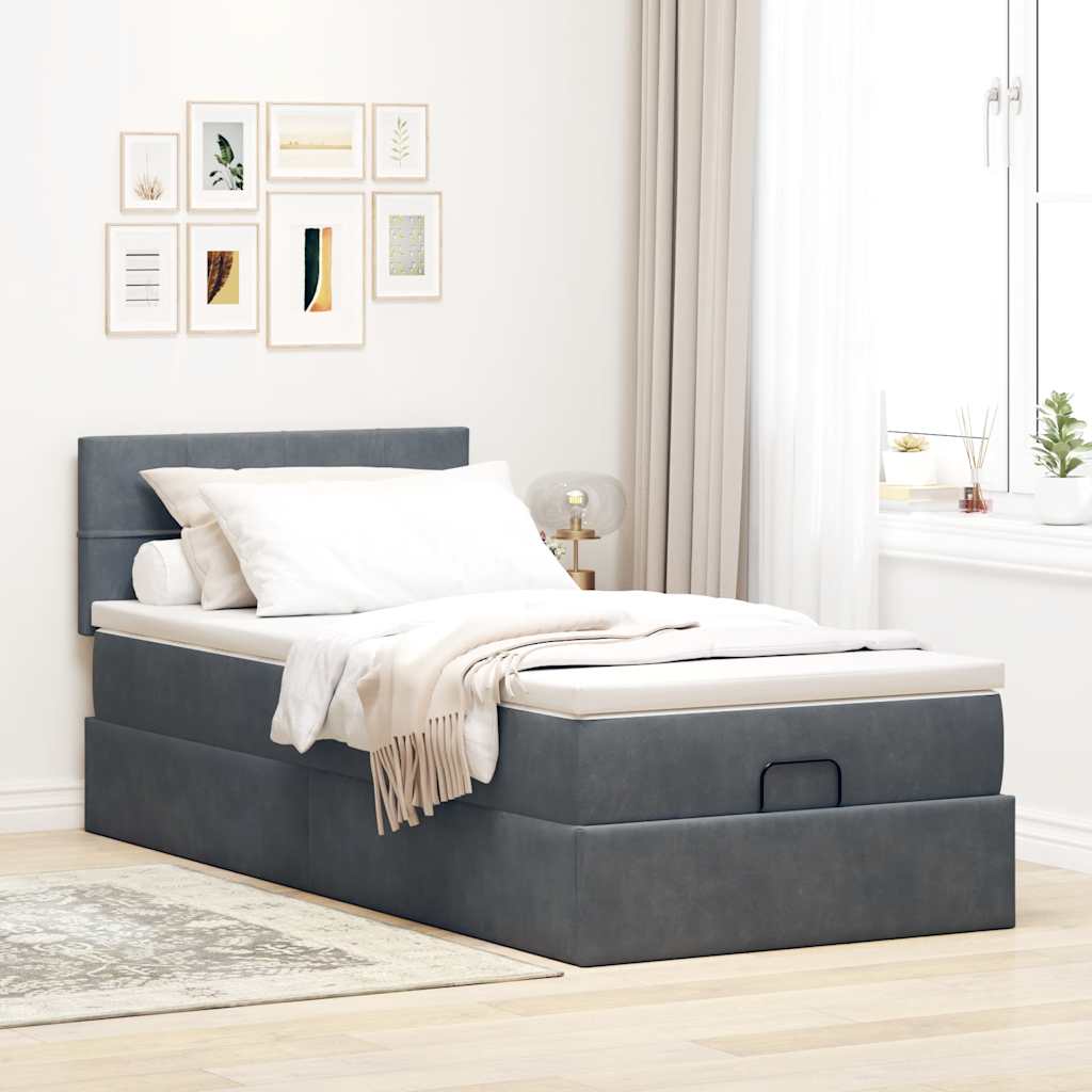 vidaXL Ottoman-Bett mit Matratze Dunkelgrau 90x190 cm Samt
