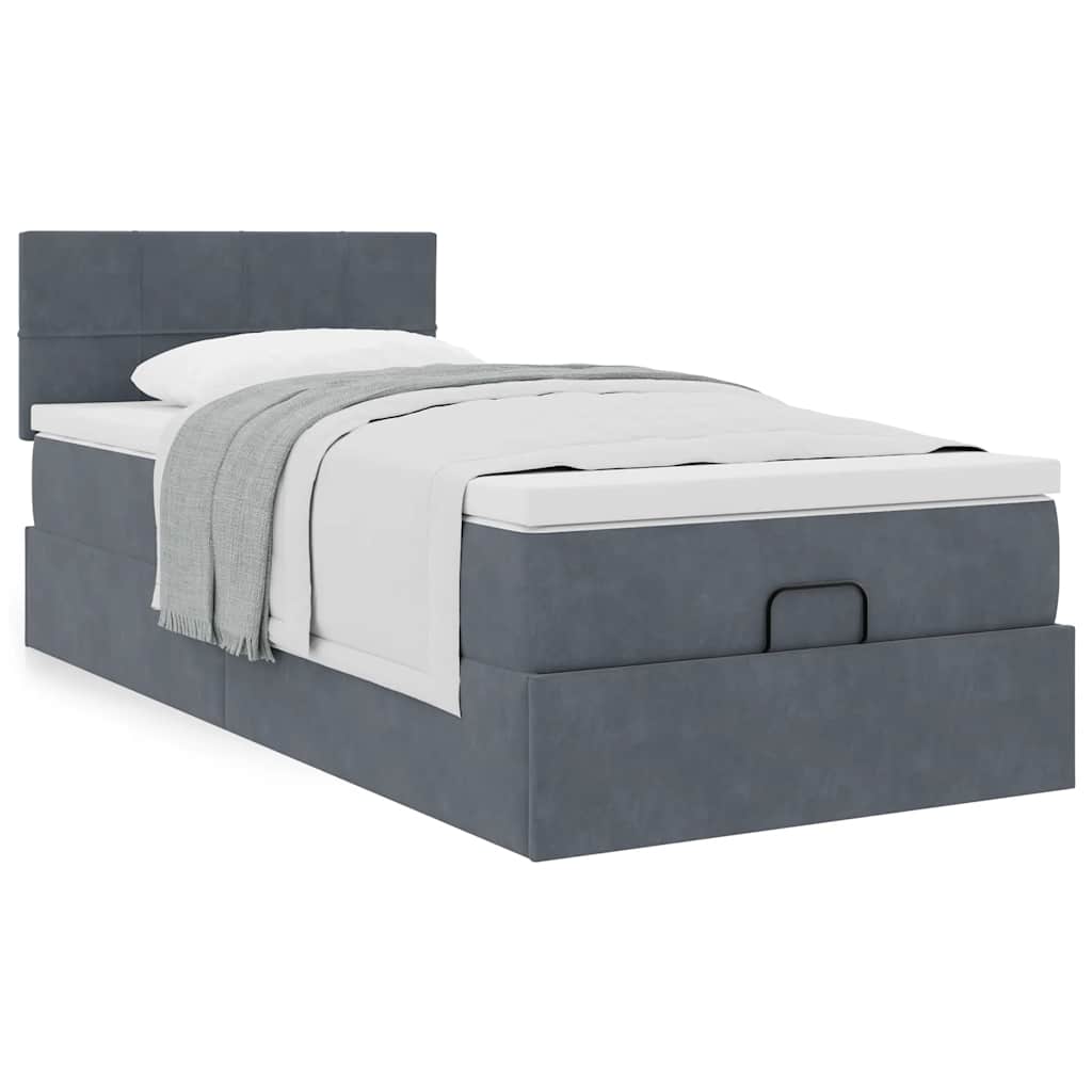 vidaXL Ottoman-Bett mit Matratze Dunkelgrau 90x190 cm Samt