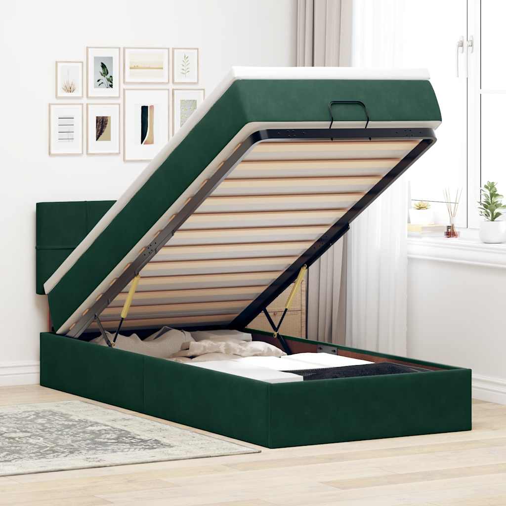 vidaXL Lit-coffre avec matelas Vert foncé 90x190 cm Velours