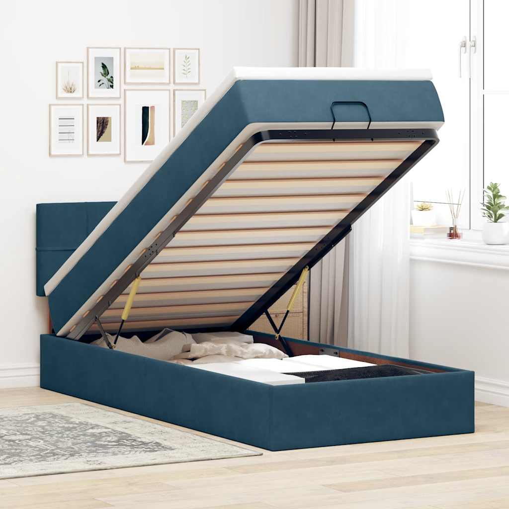 vidaXL Ottoman-Bett mit Matratze Dunkelblau 90x190 cm Samt