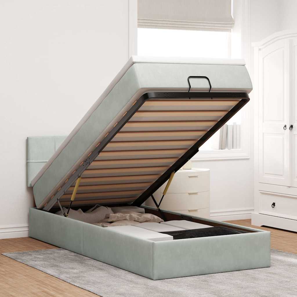 vidaXL Ottoman-Bett mit Matratze Hellgrau 90x200 cm Samt