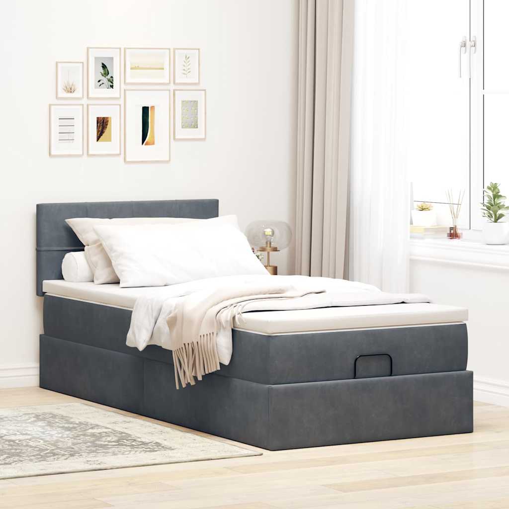vidaXL Ottoman-Bett mit Matratze Dunkelgrau 90x200 cm Samt