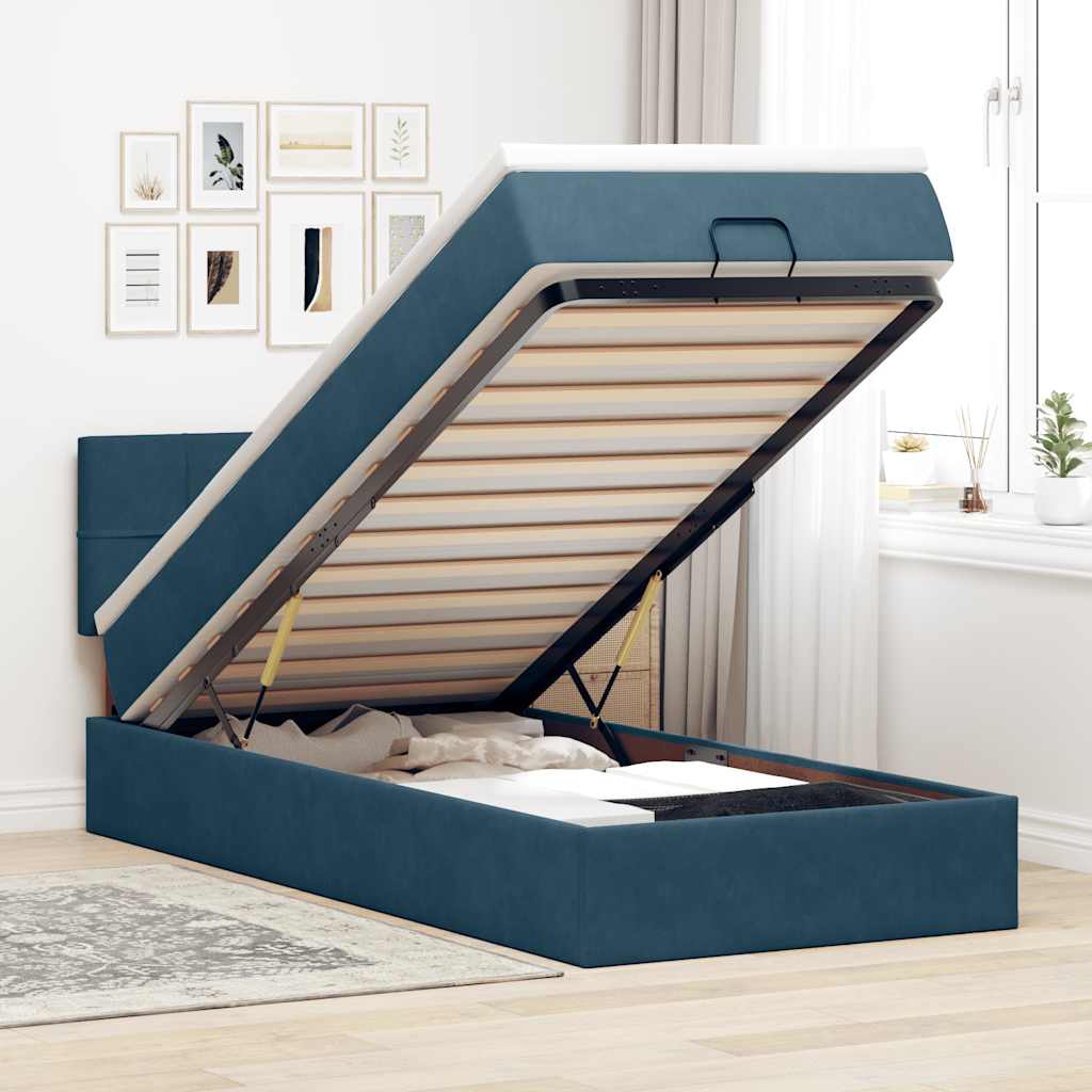 vidaXL Ottoman-Bett mit Matratze Dunkelblau 90x200 cm Samt