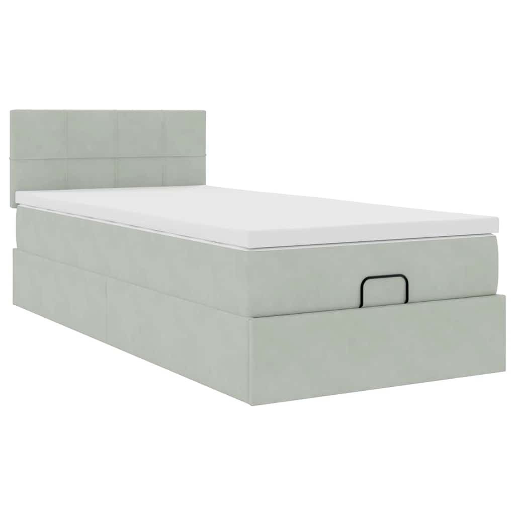 vidaXL Ottoman-Bett mit Matratze Hellgrau 100x200 cm Samt