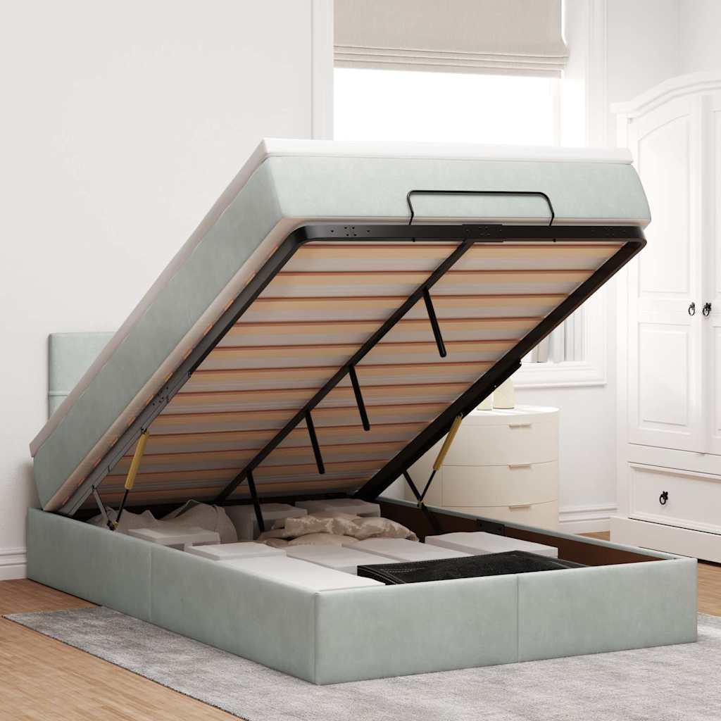 vidaXL Lit ottoman avec matelas Gris clair 120x190 cm Velours