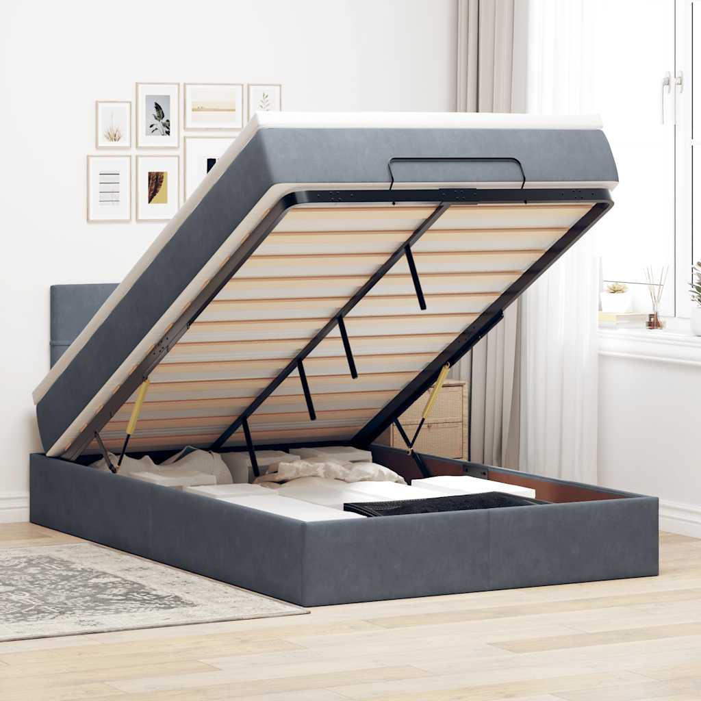 vidaXL Ottoman-Bett mit Matratze Dunkelgrau 120x200 cm Samt