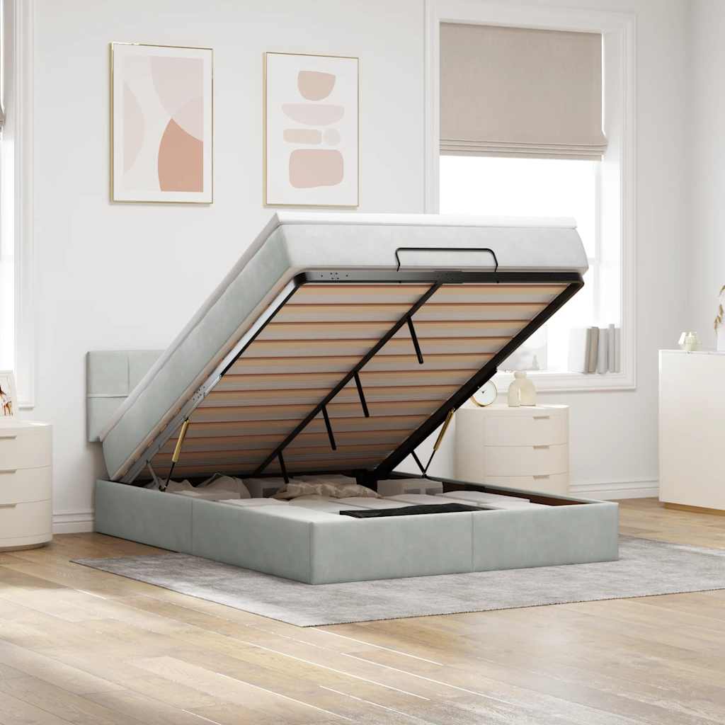 vidaXL Ottoman-Bett mit Matratze Hellgrau 140x190 cm Samt