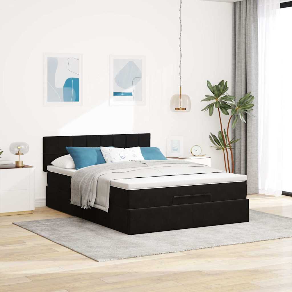 vidaXL Ottoman-Bett mit Matratze Schwarz 140x190 cm Samt