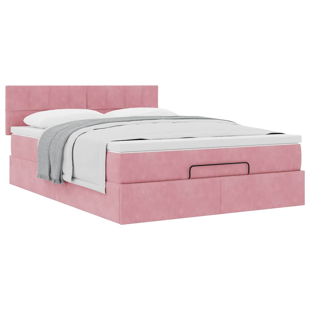 vidaXL Lit ottoman avec matelas rose 140x190 cm velours
