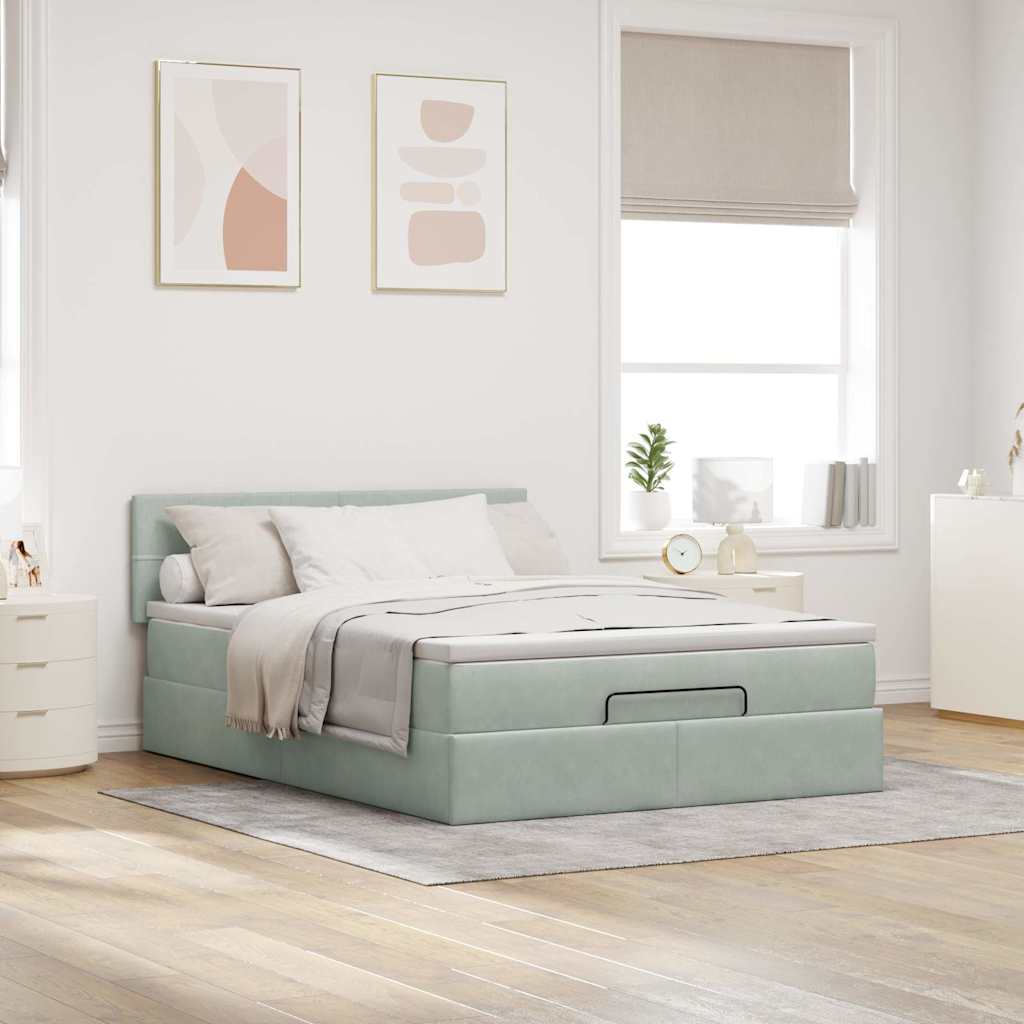 vidaXL Ottoman-Bett mit Matratze Hellgrau 140x200 cm Samt