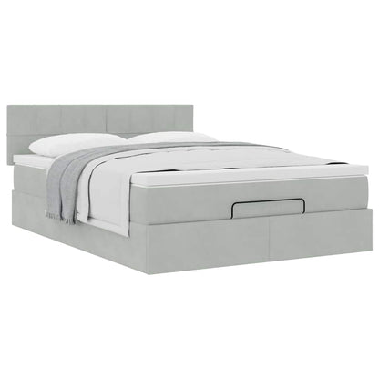 vidaXL Ottoman-Bett mit Matratze Hellgrau 140x200 cm Samt