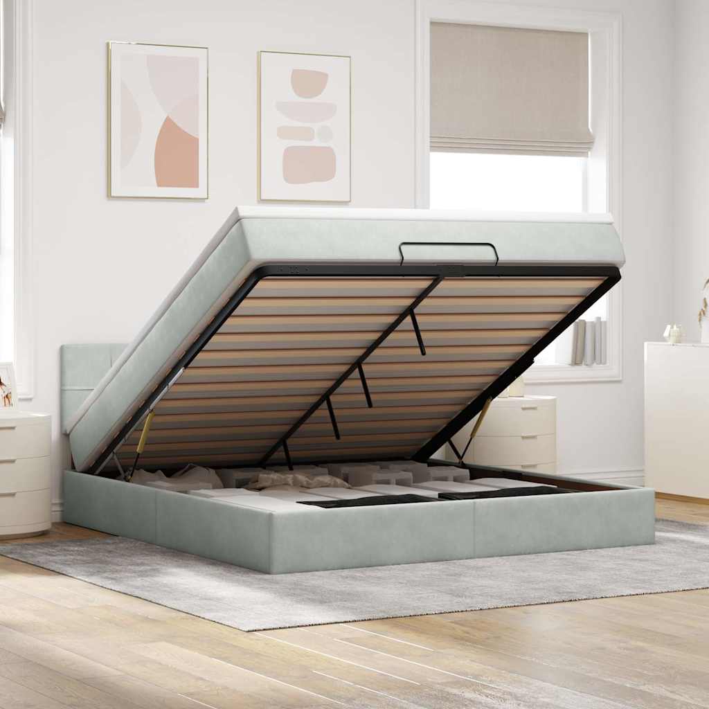 vidaXL Ottoman-Bett mit Matratze Hellgrau 160x200 cm Samt
