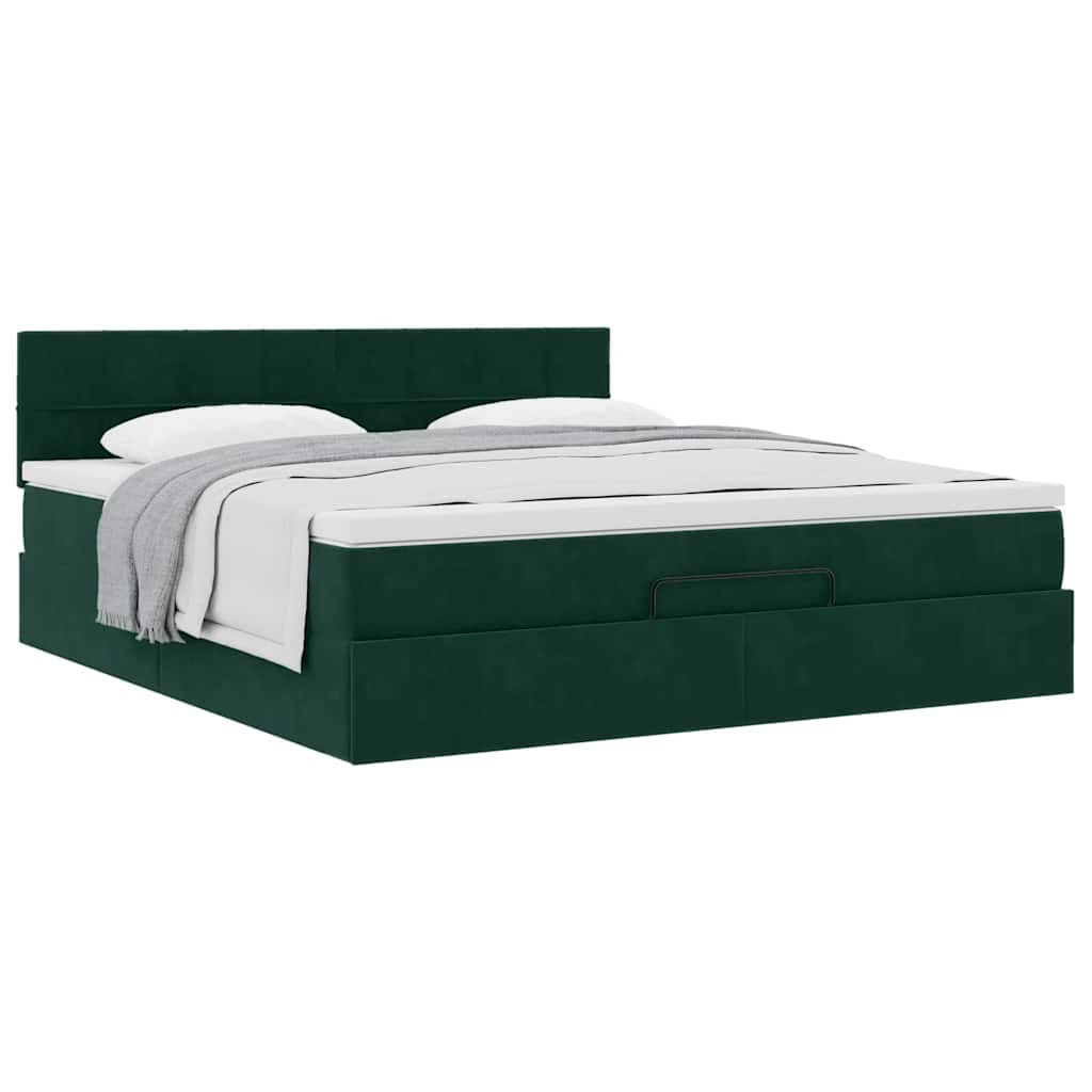 vidaXL Ottoman-Bett mit Matratze Dunkelgrün 160x200 cm Samt