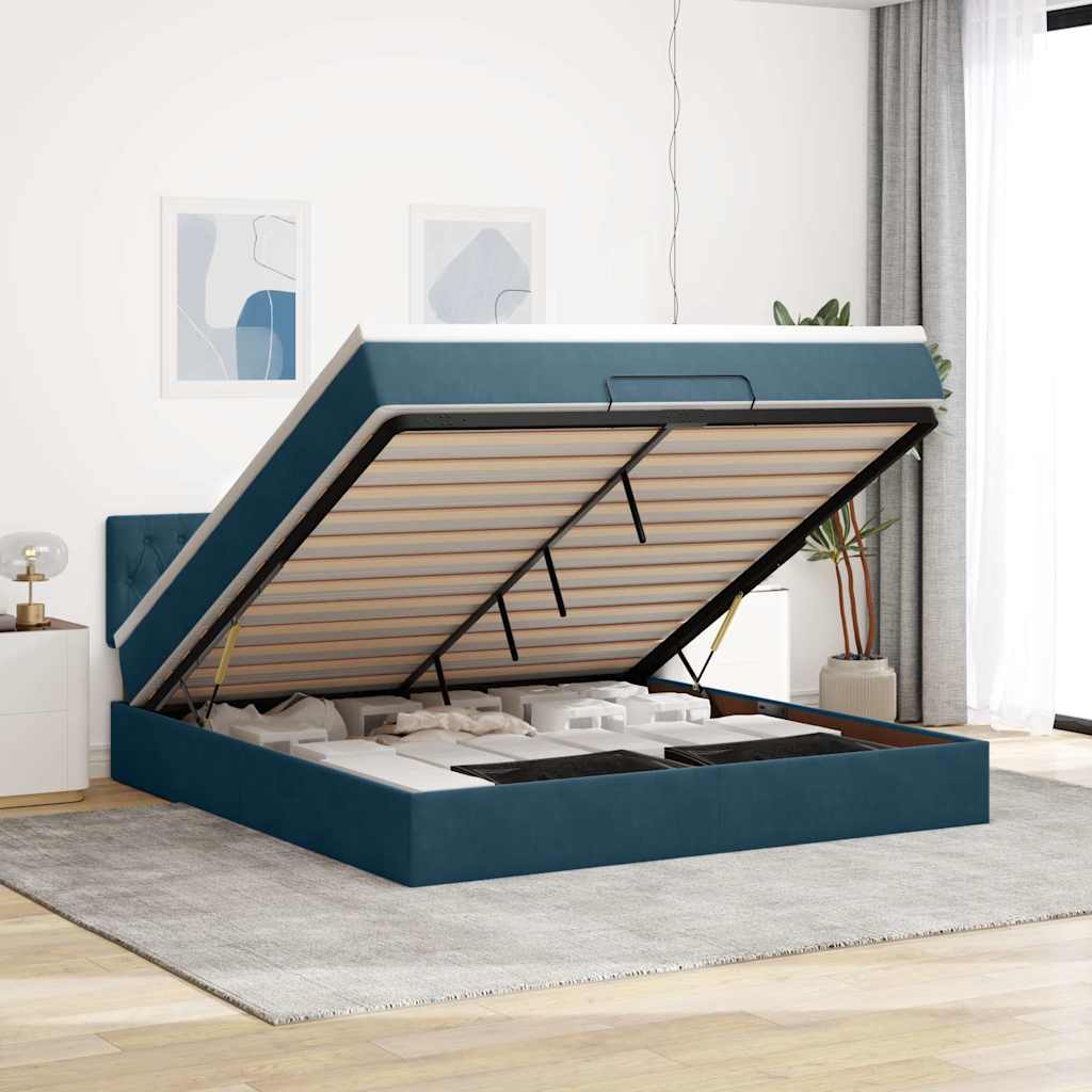 vidaXL Ottoman-Bett mit Matratze Dunkelblau 160x200 cm Samt