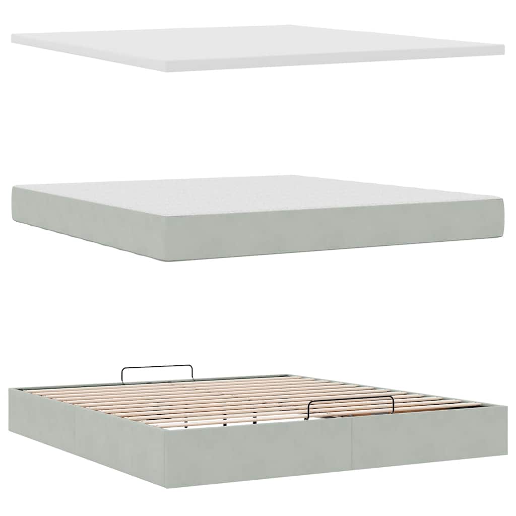 vidaXL Ottoman-Bett mit Matratze Hellgrau 180x200 cm Samt