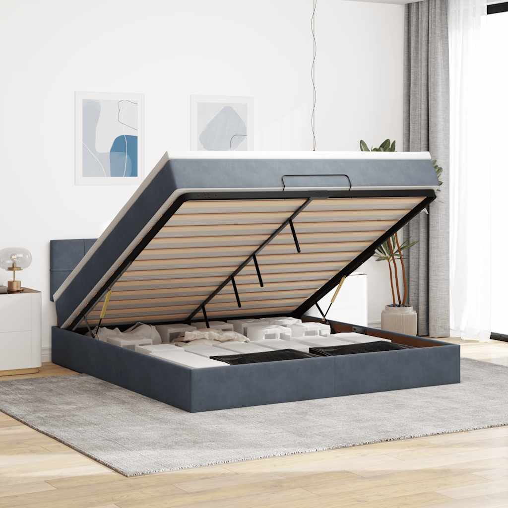 vidaXL Ottoman-Bett mit Matratze Dunkelgrau 180x200 cm Samt