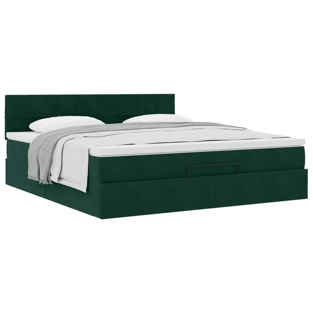vidaXL Lit ottoman avec matelas Vert foncé 180x200 cm Velours