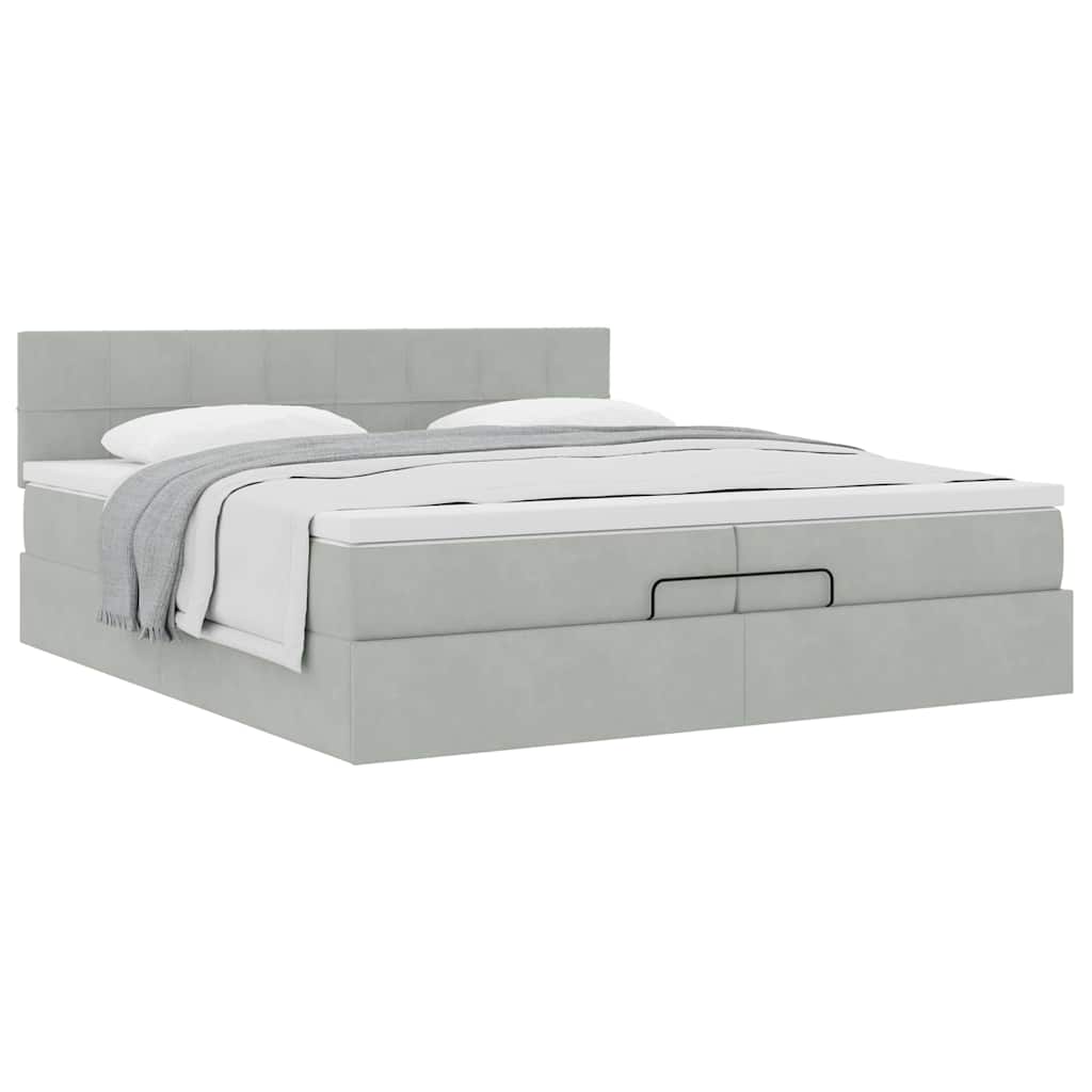 vidaXL Lit ottoman avec matelas gris clair 200x200 cm velours