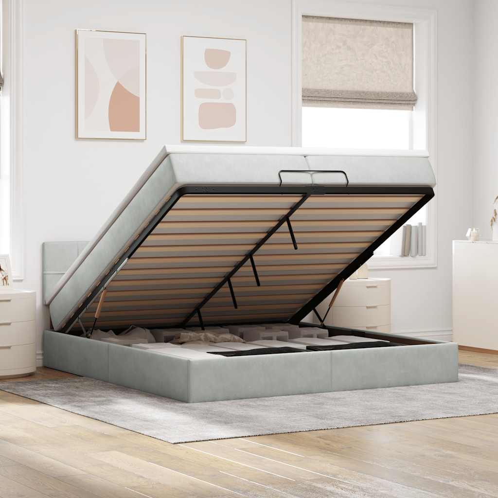 vidaXL Lit ottoman avec matelas gris clair 200x200 cm velours