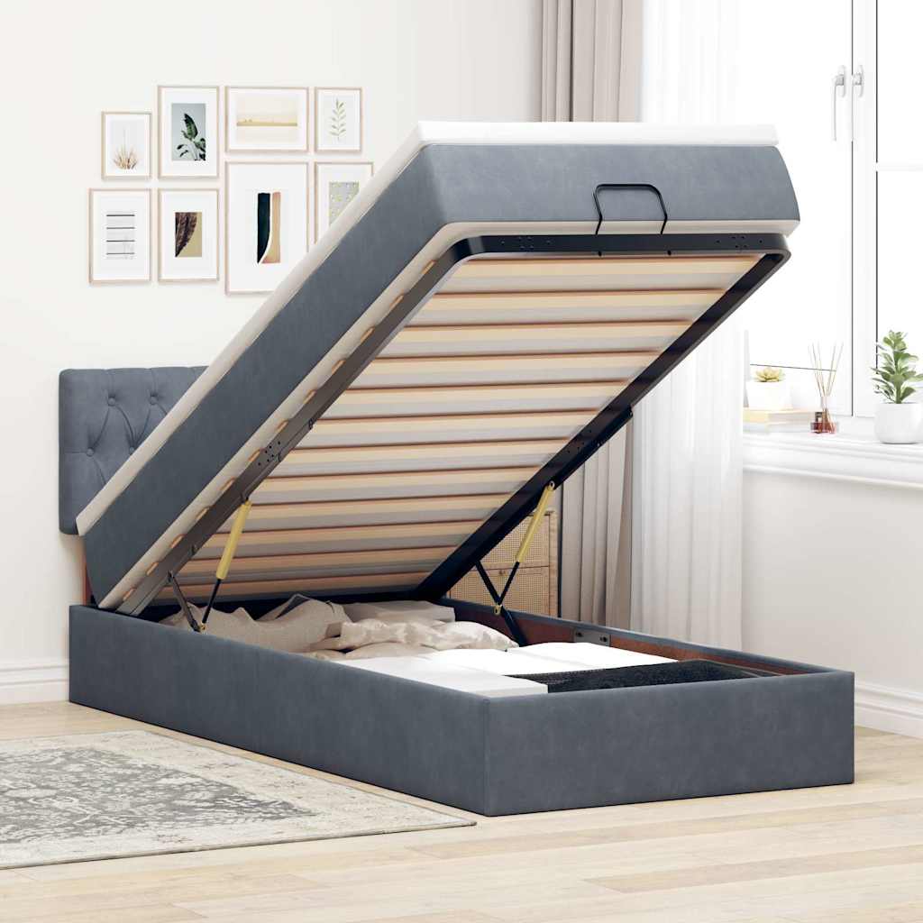 vidaXL Ottoman-Bett mit Matratze Dunkelgrau 80x200 cm Samt