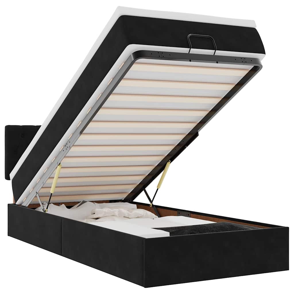 Ottoman-Bett mit Matratze Schwarz 90x190 cm Samt