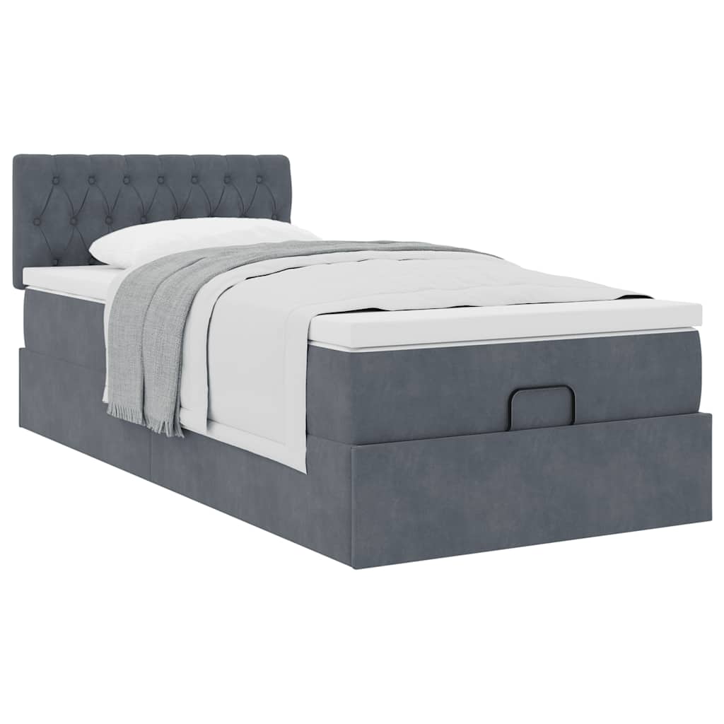 vidaXL Ottoman-Bett mit Matratze Dunkelgrau 90x200 cm Samt