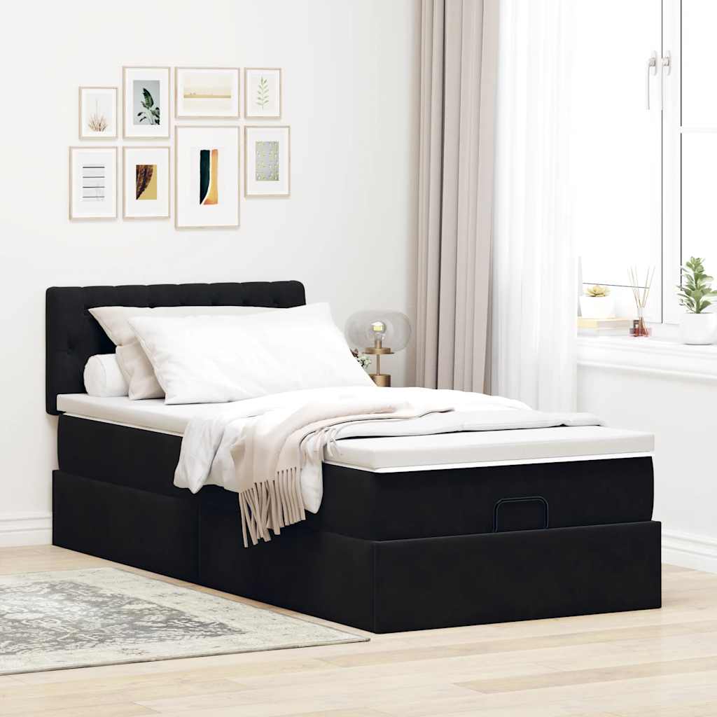 vidaXL Ottoman-Bett mit Matratze Schwarz 90x200 cm Samt