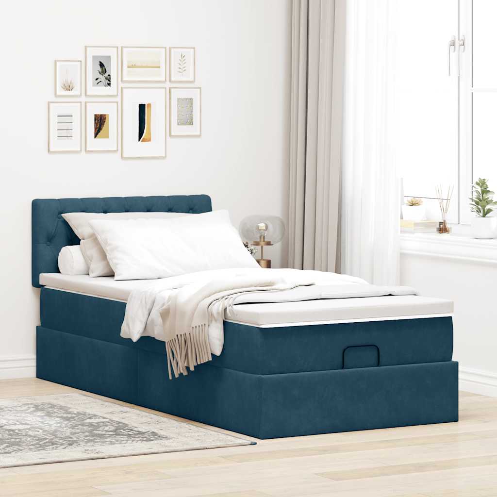 Ottoman-Bett mit Matratze Dunkelblau 90x200 cm Samt