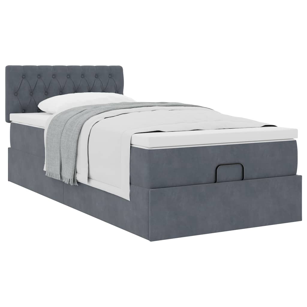 vidaXL Ottoman-Bett mit Matratze Dunkelgrau 100x200 cm Samt