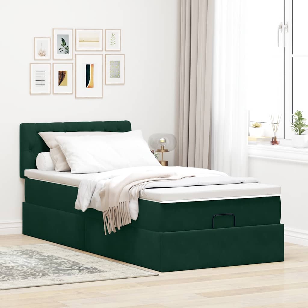 vidaXL Lit-coffre avec matelas Vert foncé 100x200 cm Velours