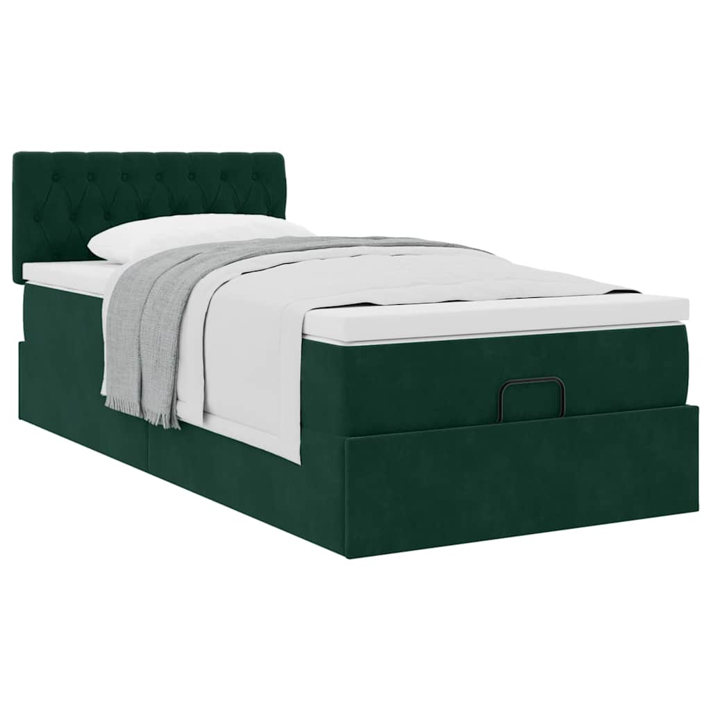 vidaXL Lit-coffre avec matelas Vert foncé 100x200 cm Velours