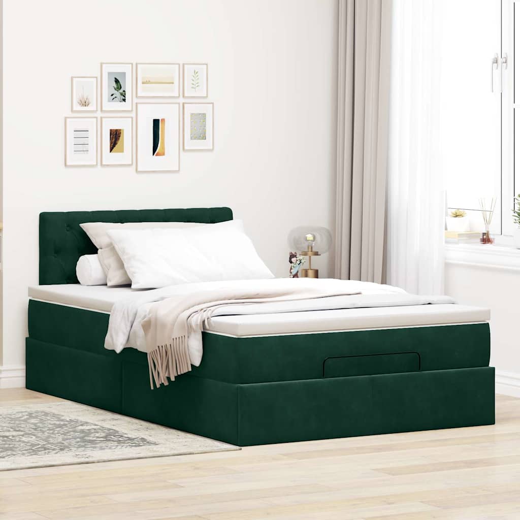 vidaXL Ottoman-Bett mit Matratze Dunkelgrün 120x190 cm Samt