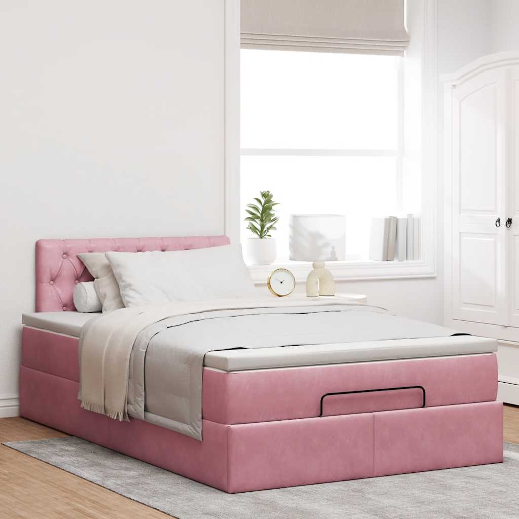 vidaXL Ottoman-Bett mit Matratze Rosa 120x190 cm Samt