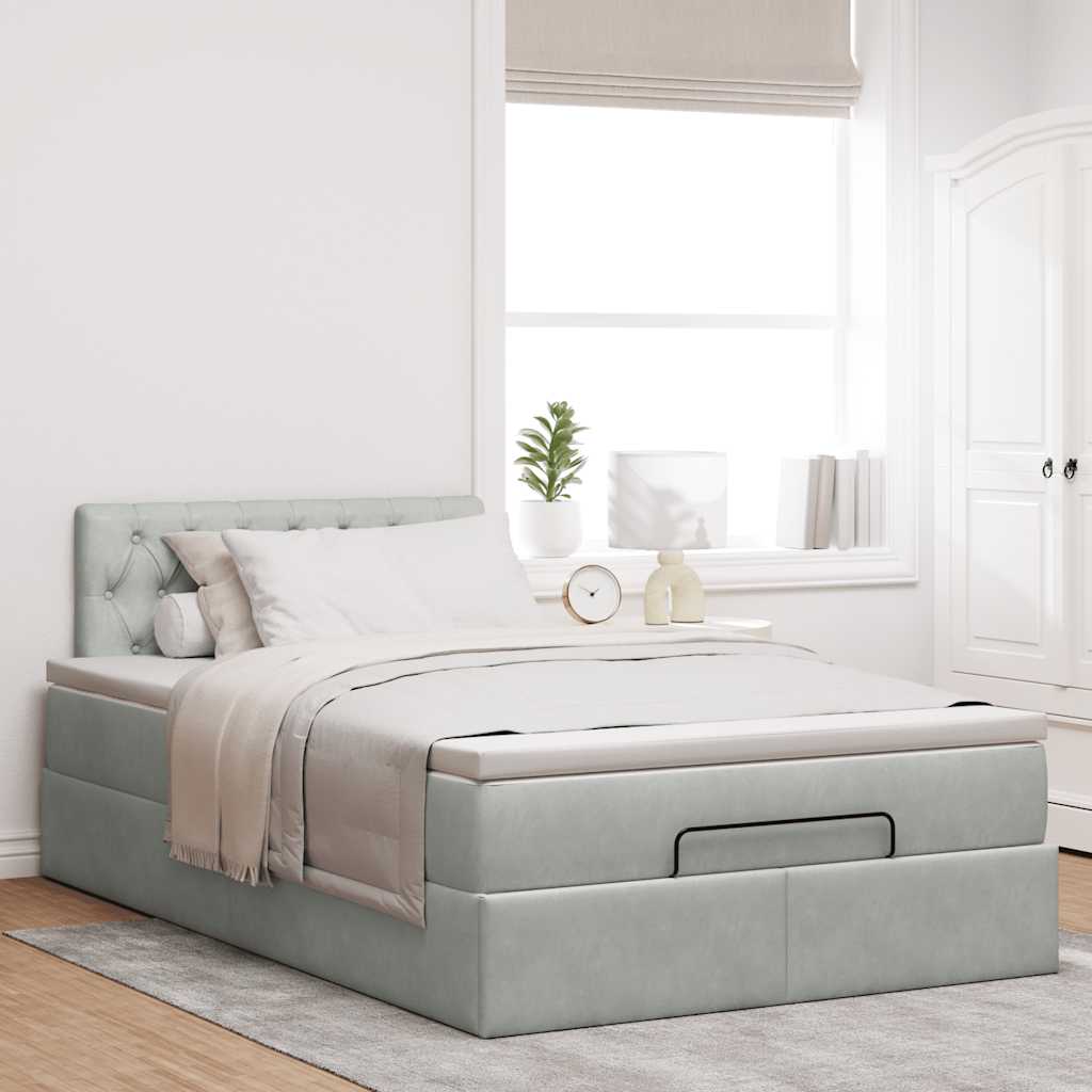 vidaXL Lit ottoman avec matelas gris clair 120x200 cm velours
