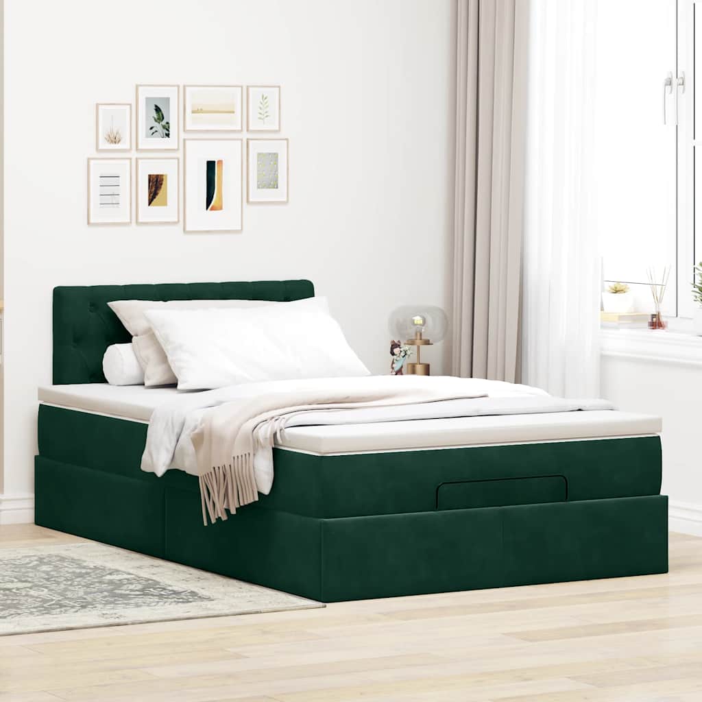 vidaXL Ottoman-Bett mit Matratze Dunkelgrün 120x200 cm Samt