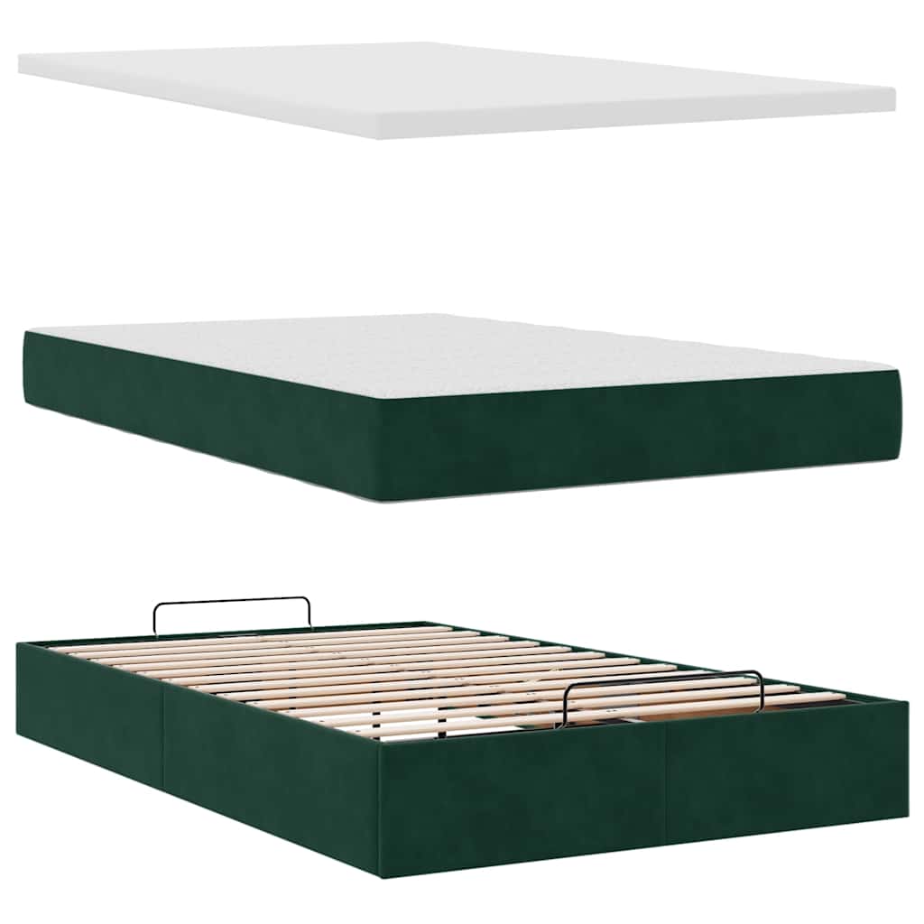 vidaXL Ottoman-Bett mit Matratze Dunkelgrün 120x200 cm Samt