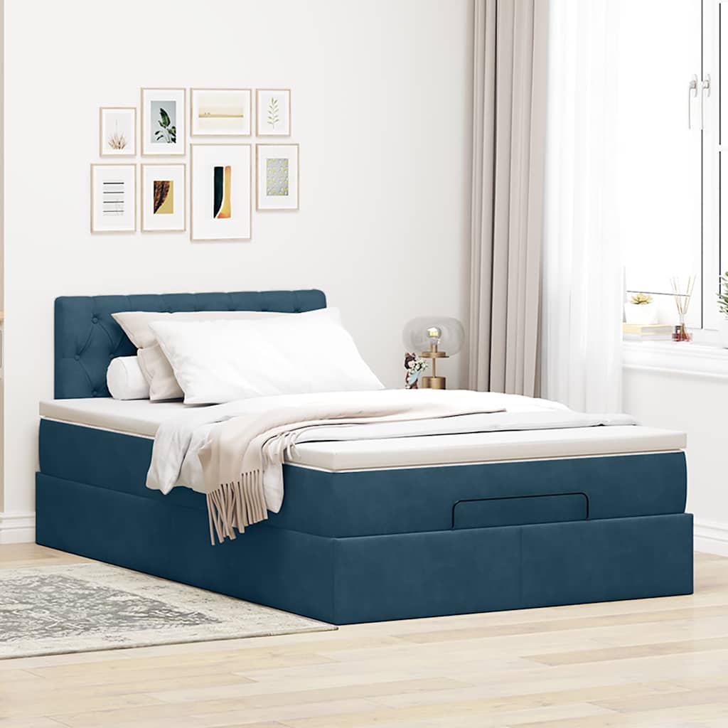 Ottoman-Bett mit Matratze Dunkelblau 120x200 cm Samt
