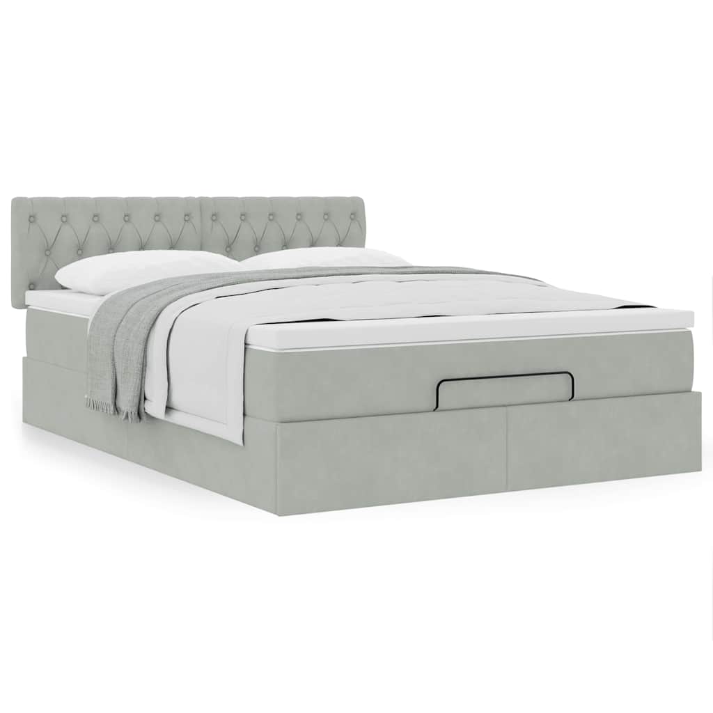 vidaXL Ottoman-Bett mit Matratze Hellgrau 140x190 cm Samt