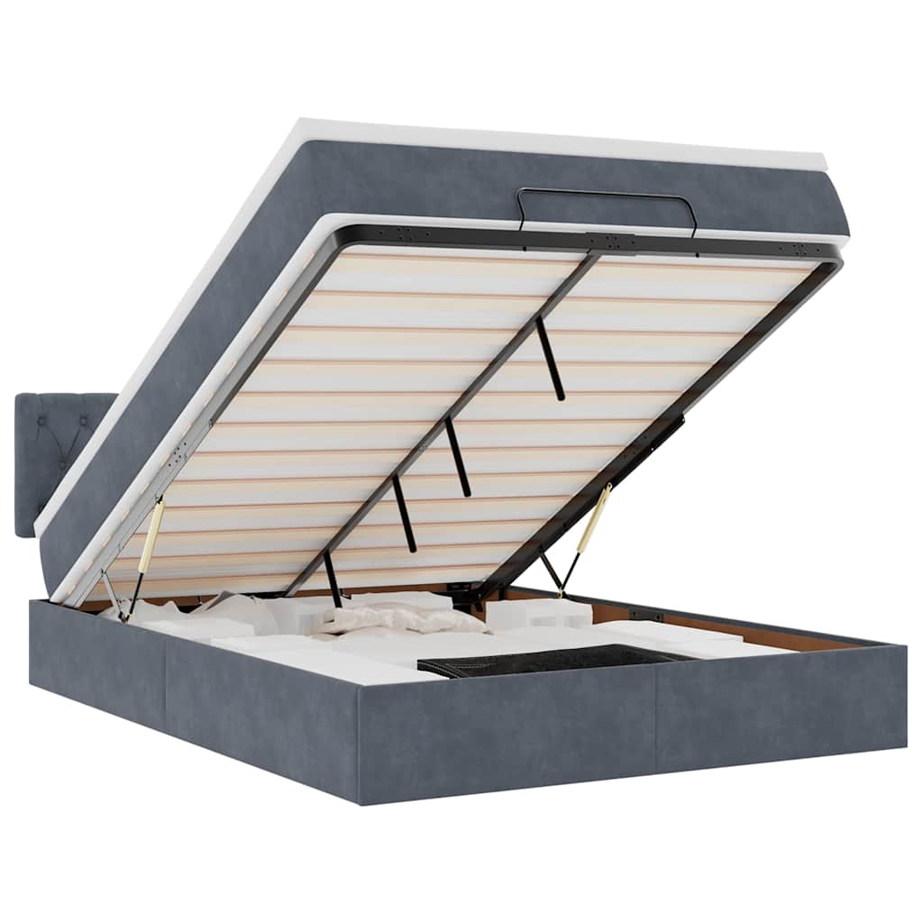 Ottoman-Bett mit Matratze Dunkelgrau 140x190 cm Samt