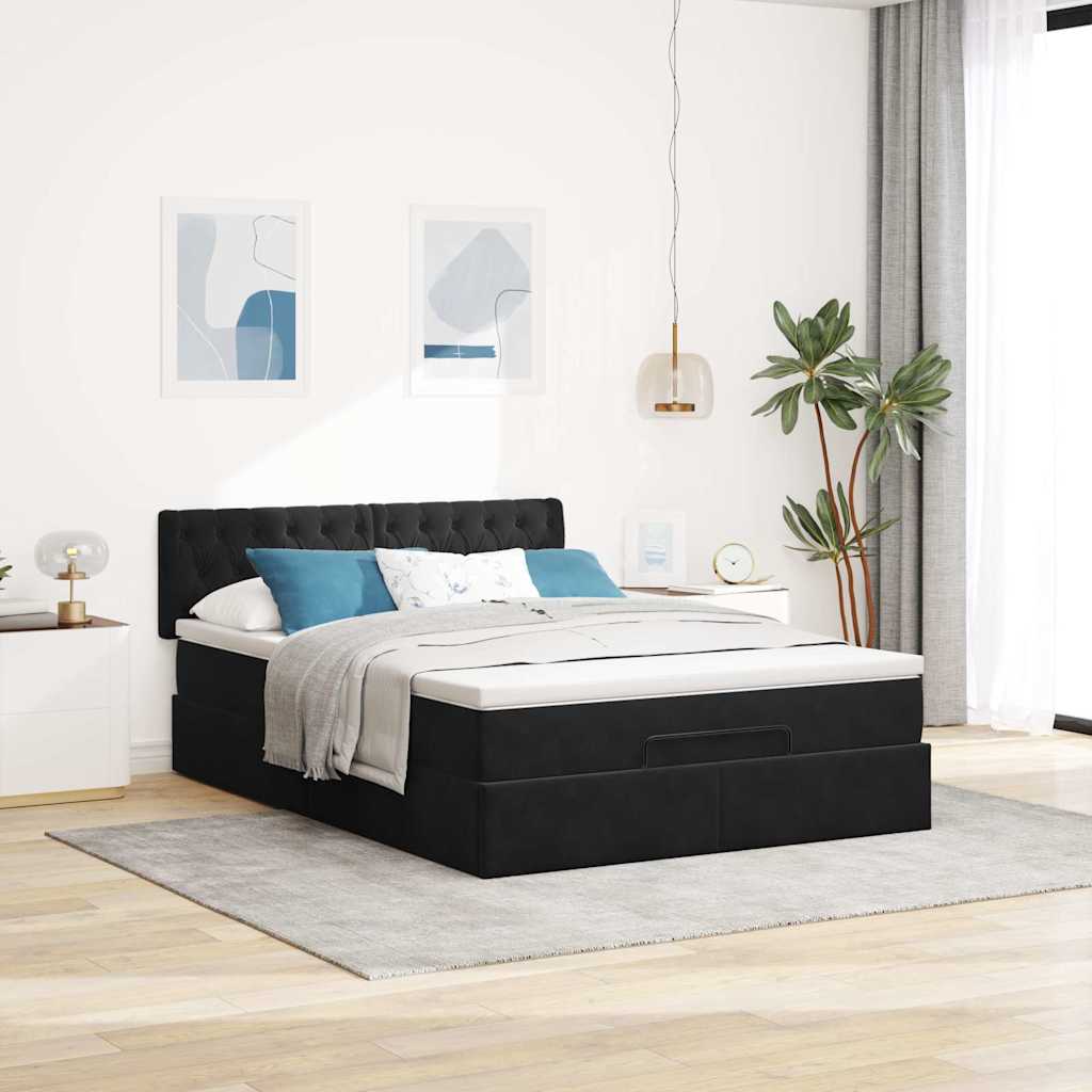 vidaXL Lit ottoman avec matelas Noir 140x190 cm Velours