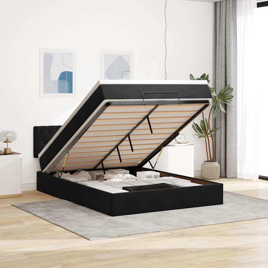 vidaXL Lit ottoman avec matelas Noir 140x190 cm Velours