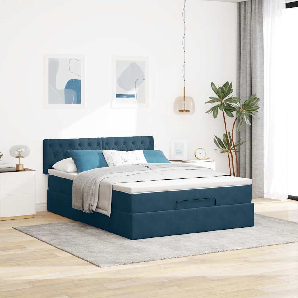 vidaXL Lit ottoman avec matelas Bleu foncé 140x190 cm Velours