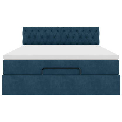 vidaXL Lit ottoman avec matelas Bleu foncé 140x190 cm Velours