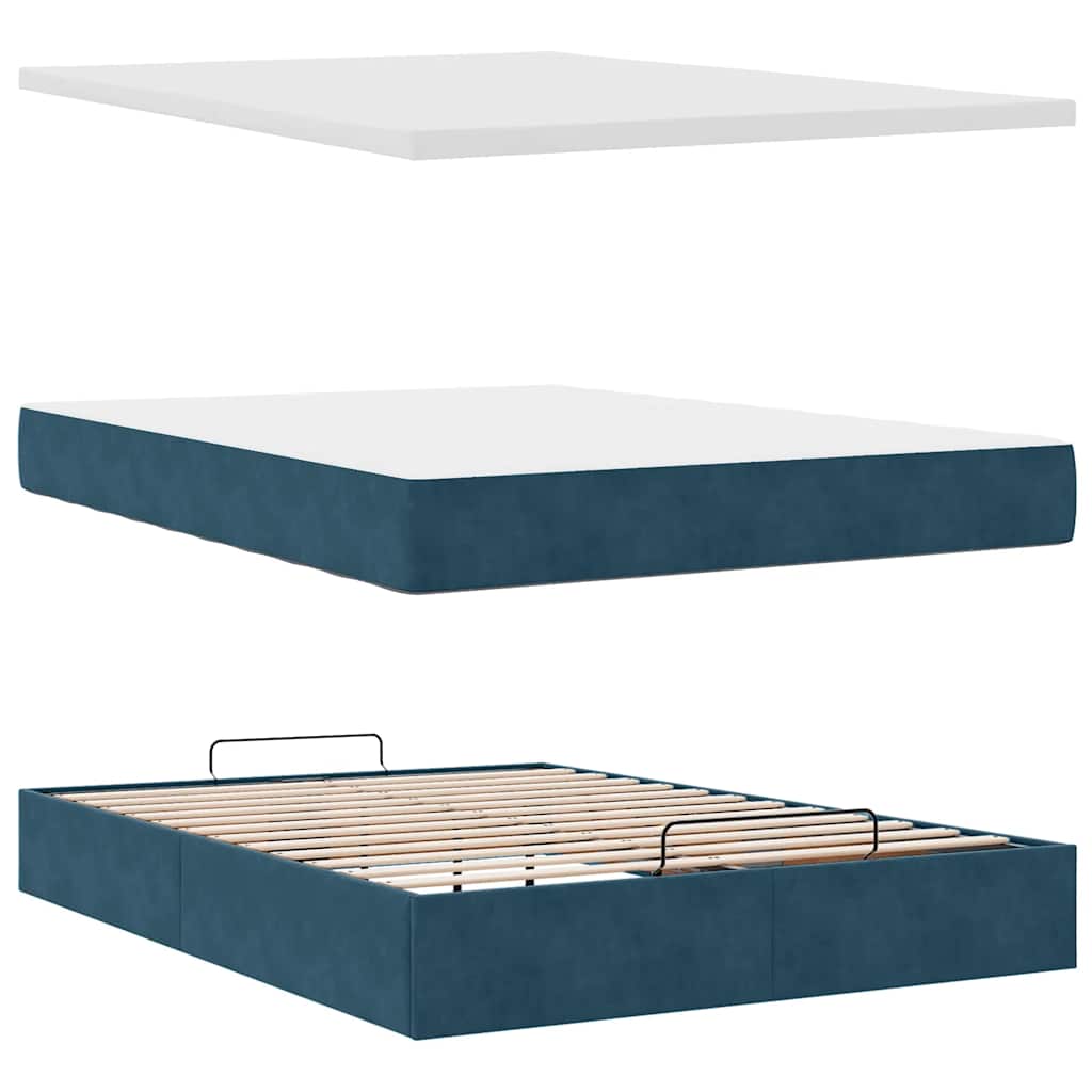 vidaXL Lit ottoman avec matelas Bleu foncé 140x190 cm Velours