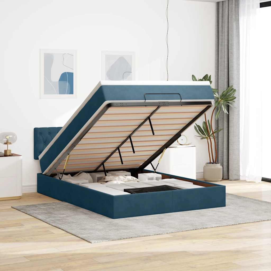 vidaXL Lit ottoman avec matelas Bleu foncé 140x190 cm Velours